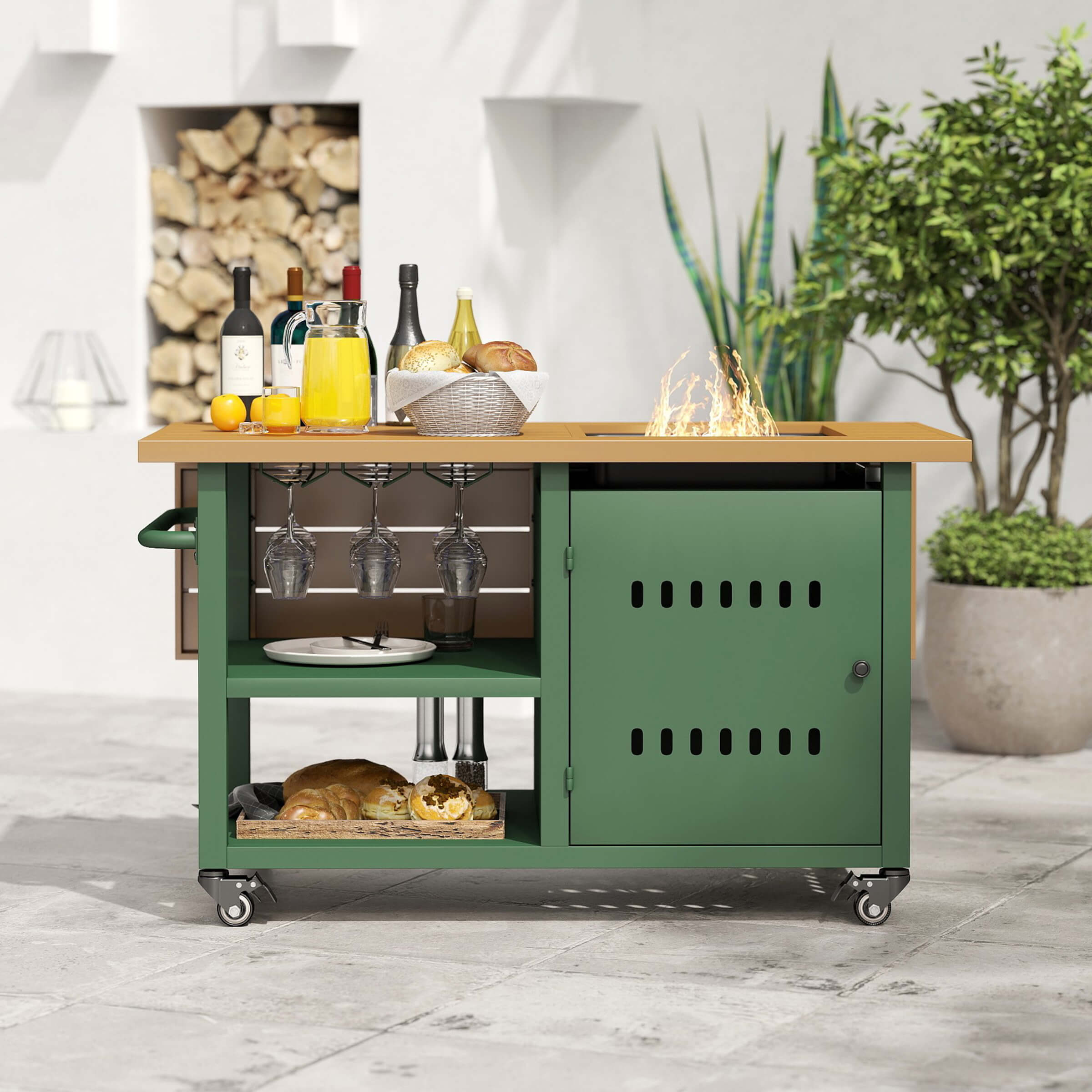 VESCASA 44" Propane Fire Pit Table with Cover Wheels - 1725FP