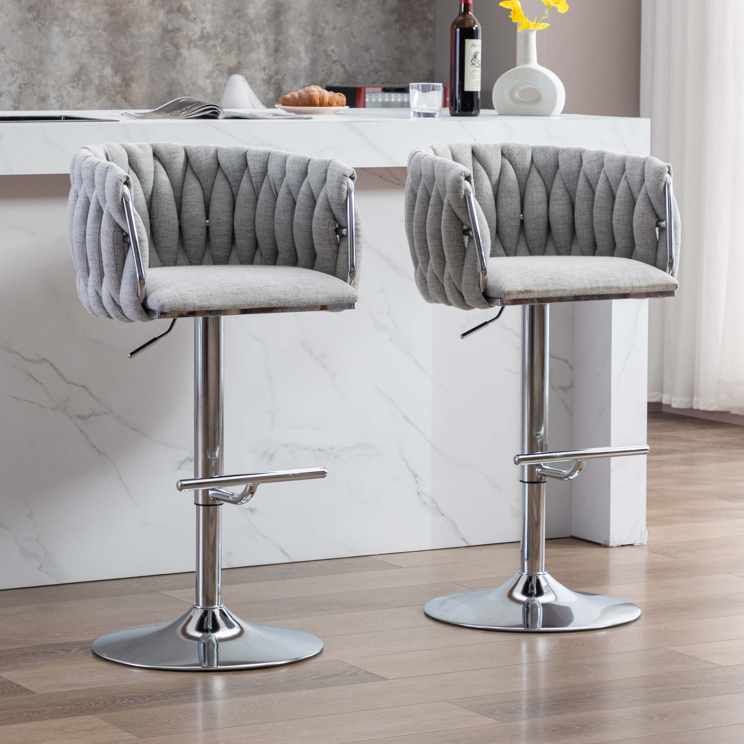 CHICAURA Swivel Chrome Base Bar Stools Set of 2 - 6022AB