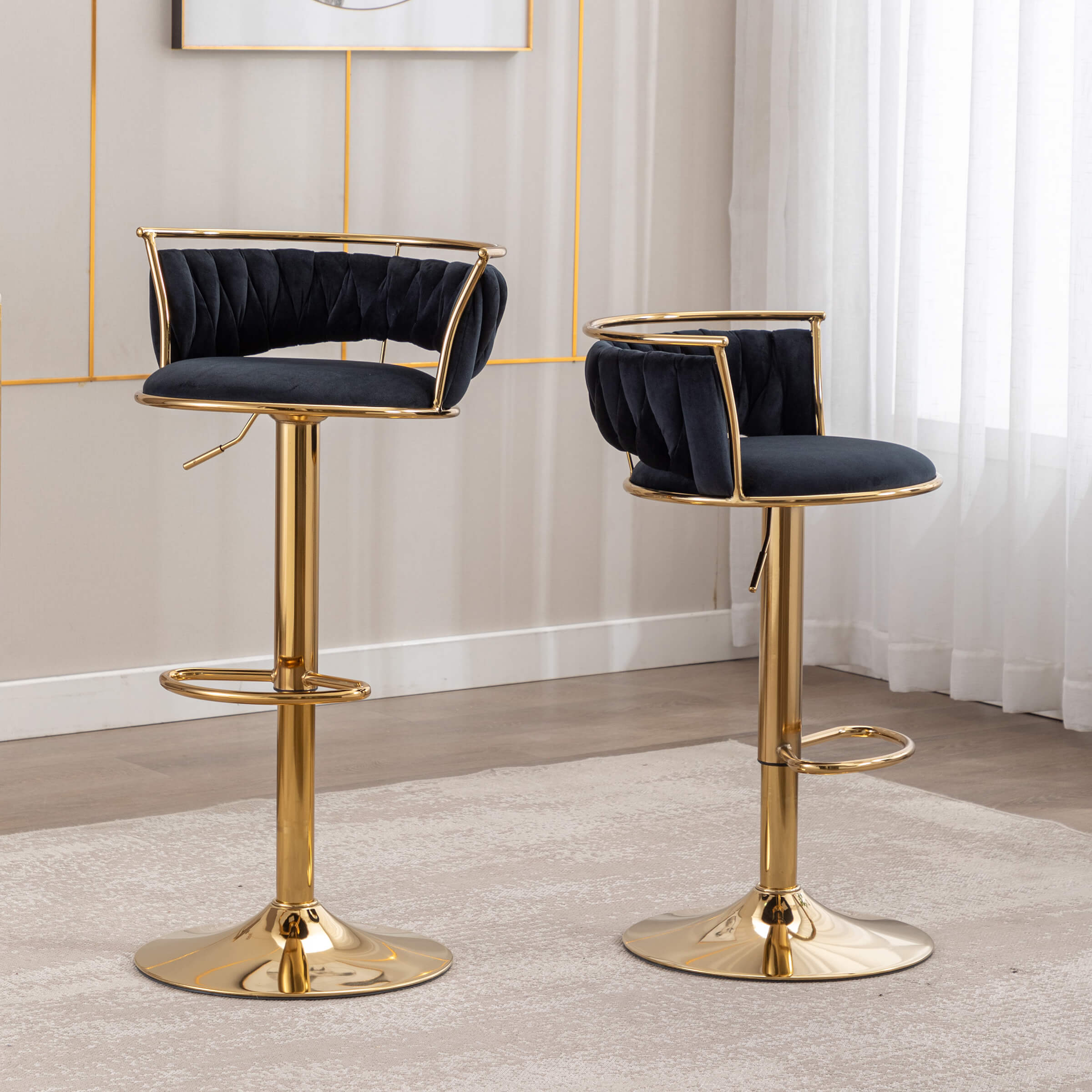 CHICAURA Swivel Adjustable Gold Woven Bar Stools Set of 2 - 6015AB