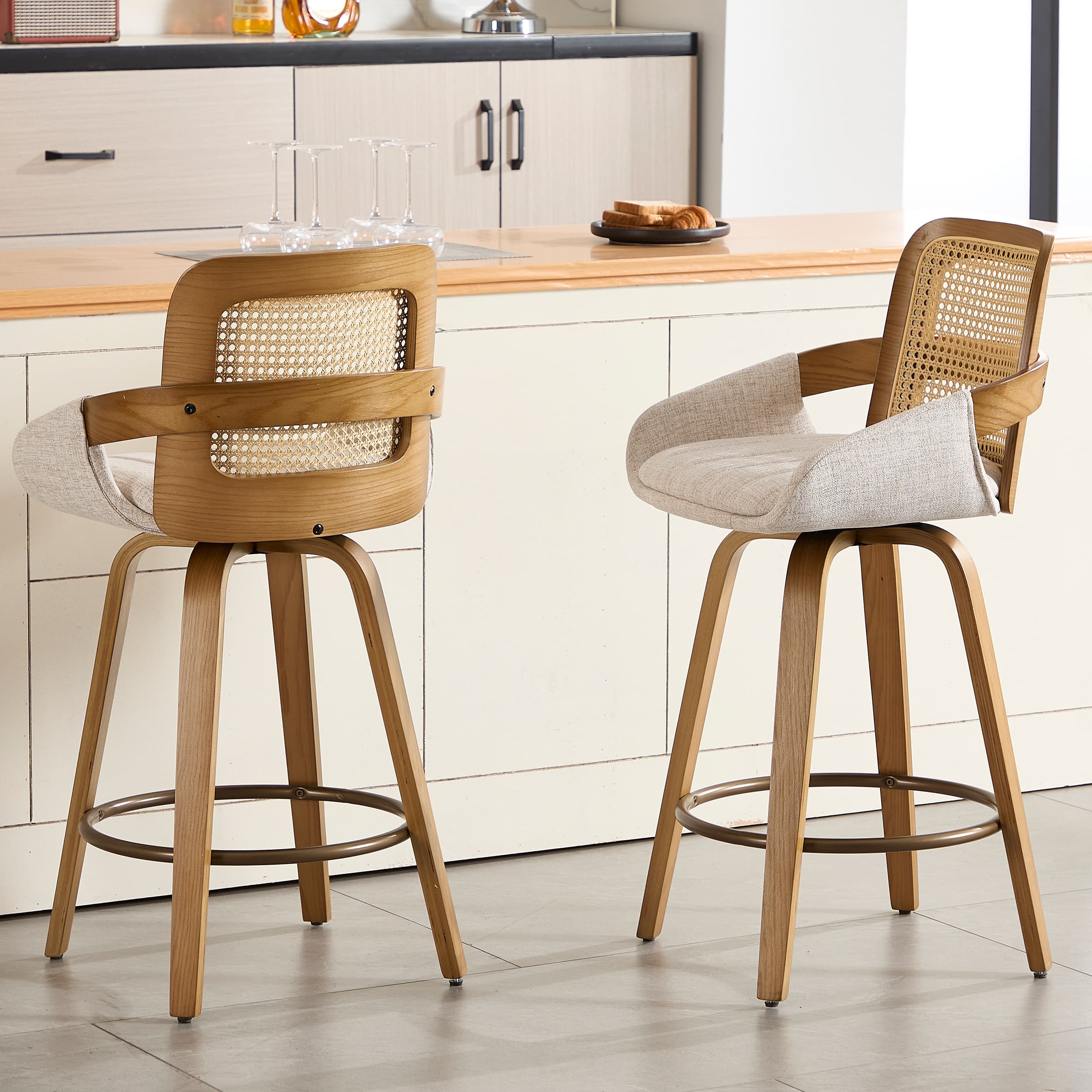 CIMOTA 26"H Swivel Rattan Counter Height Bar Stools Set of 2 - 71062CS