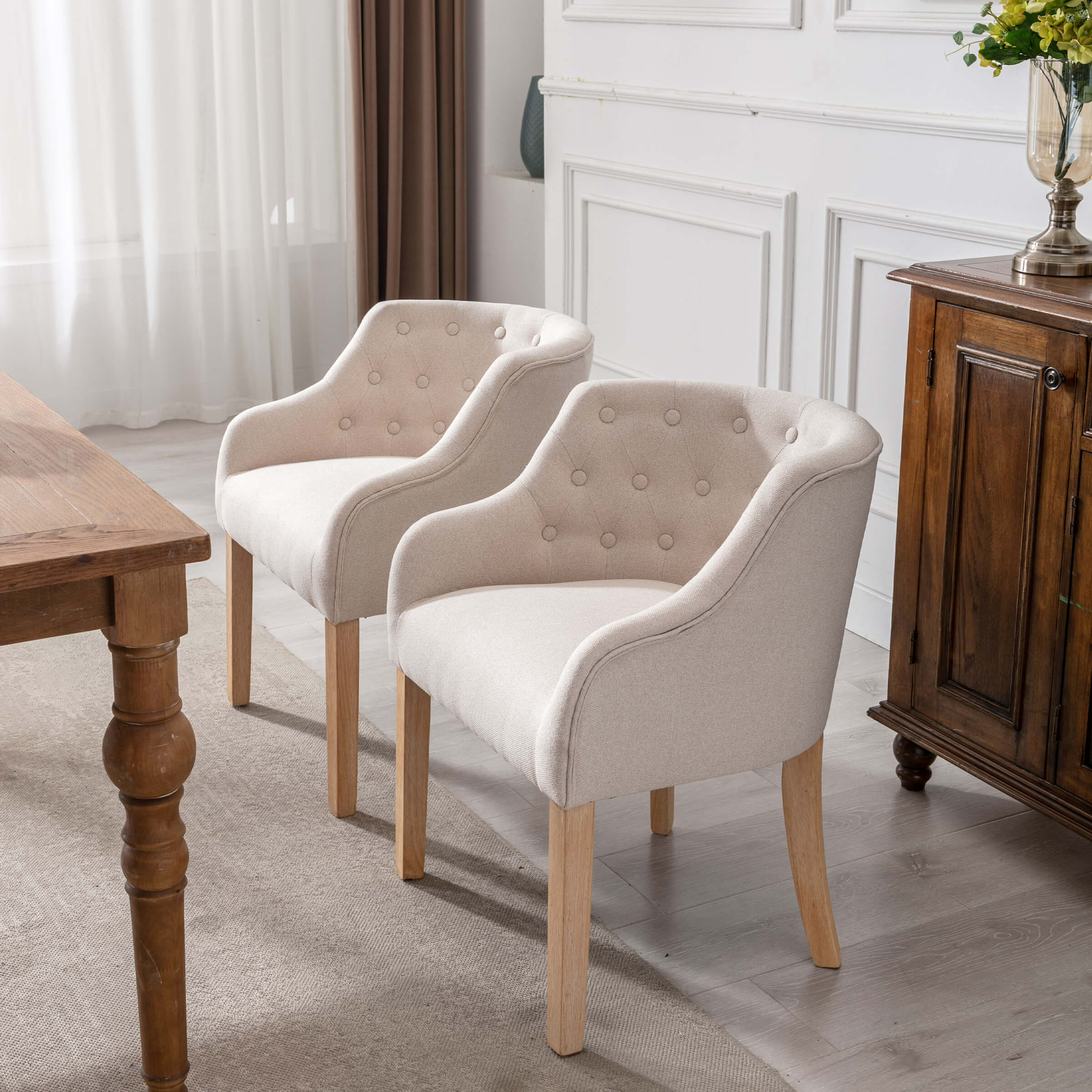 Kmax Upholstered Cushion Mid-Century Tufted Dining Chairs Set of 2 - 8327