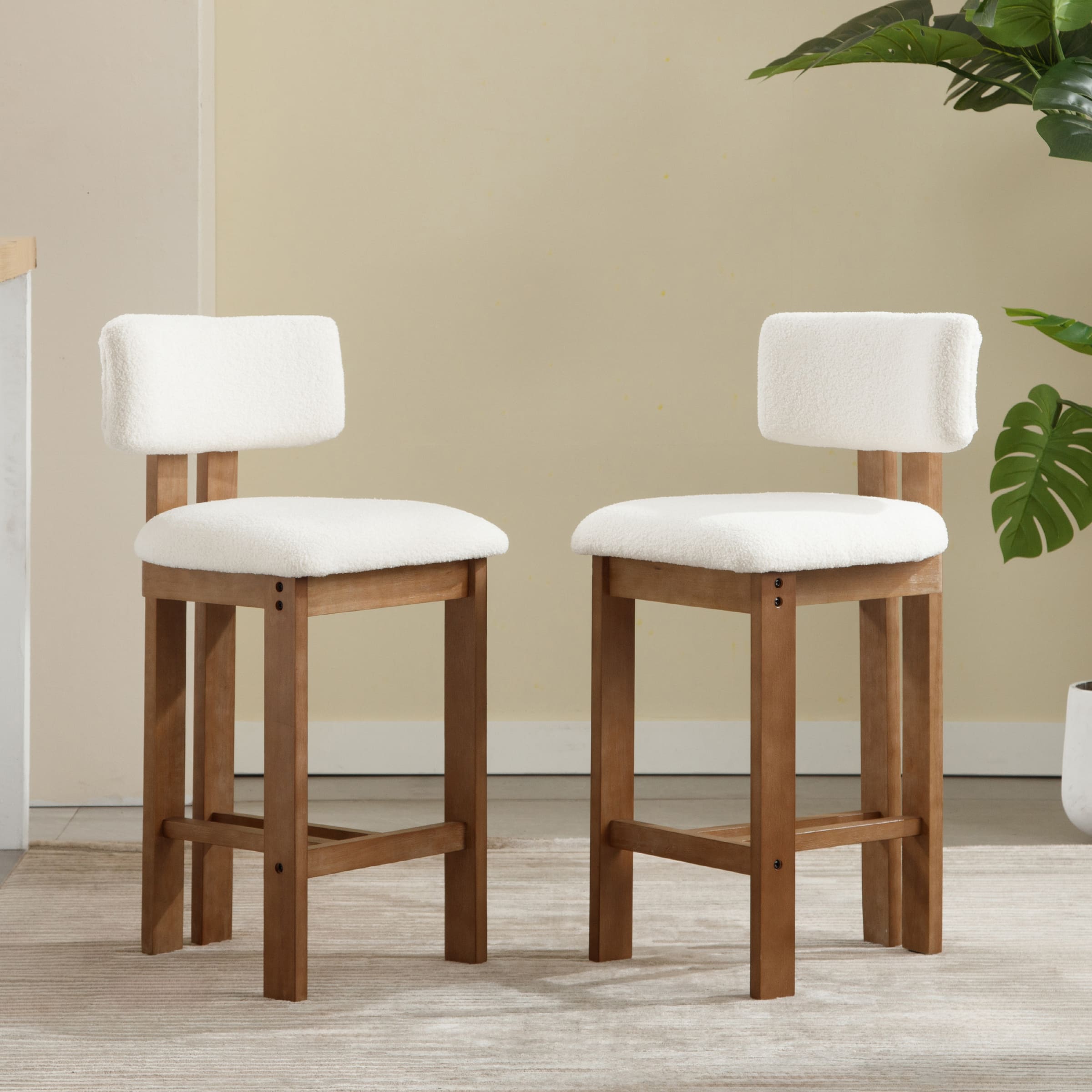 EALSON 26"H & 30"H Upholstered Rubber Wood Stools Set of 2 - 5812