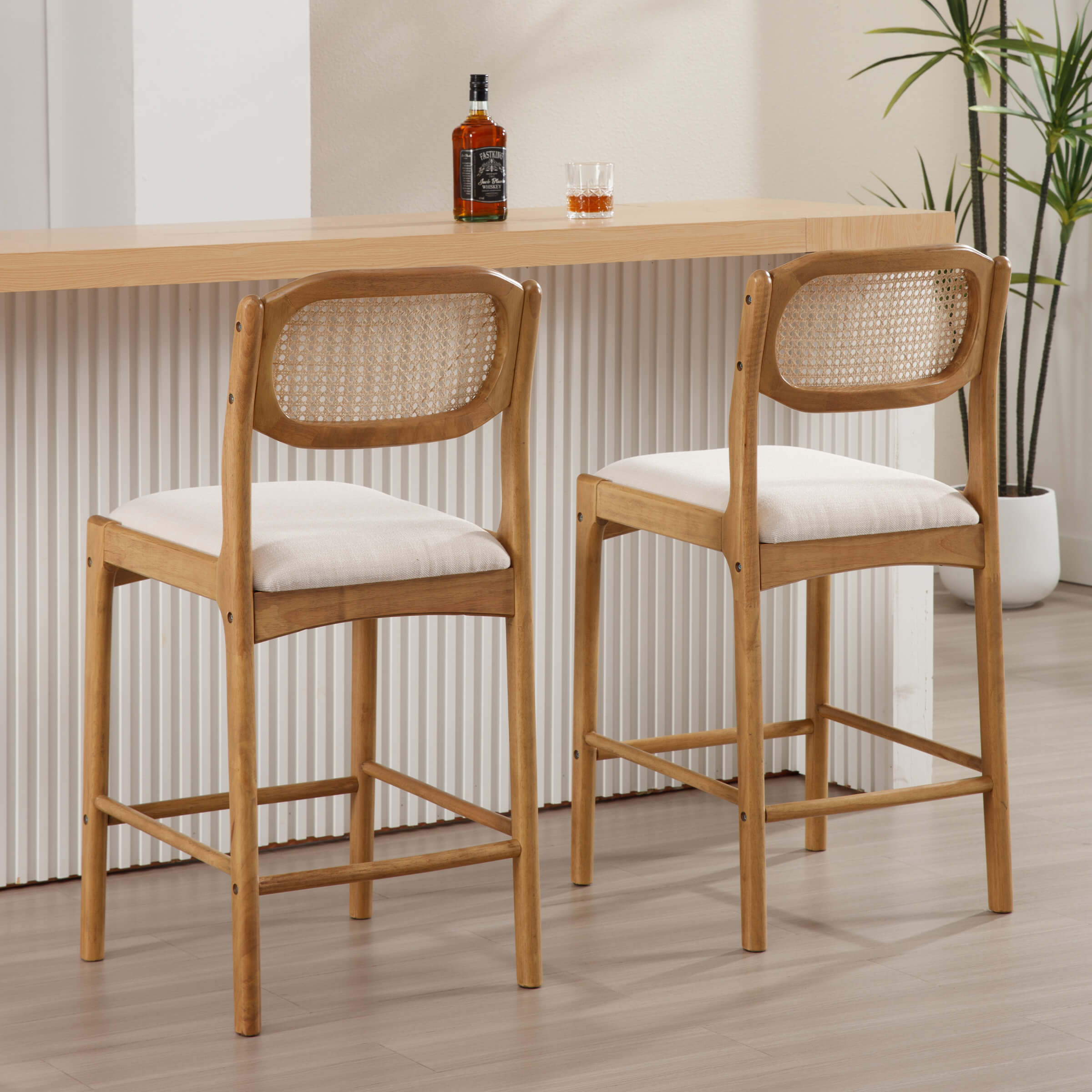 EALSON 26"H Rattan Cane Back Counter Stools Set of 2 - 5756CS