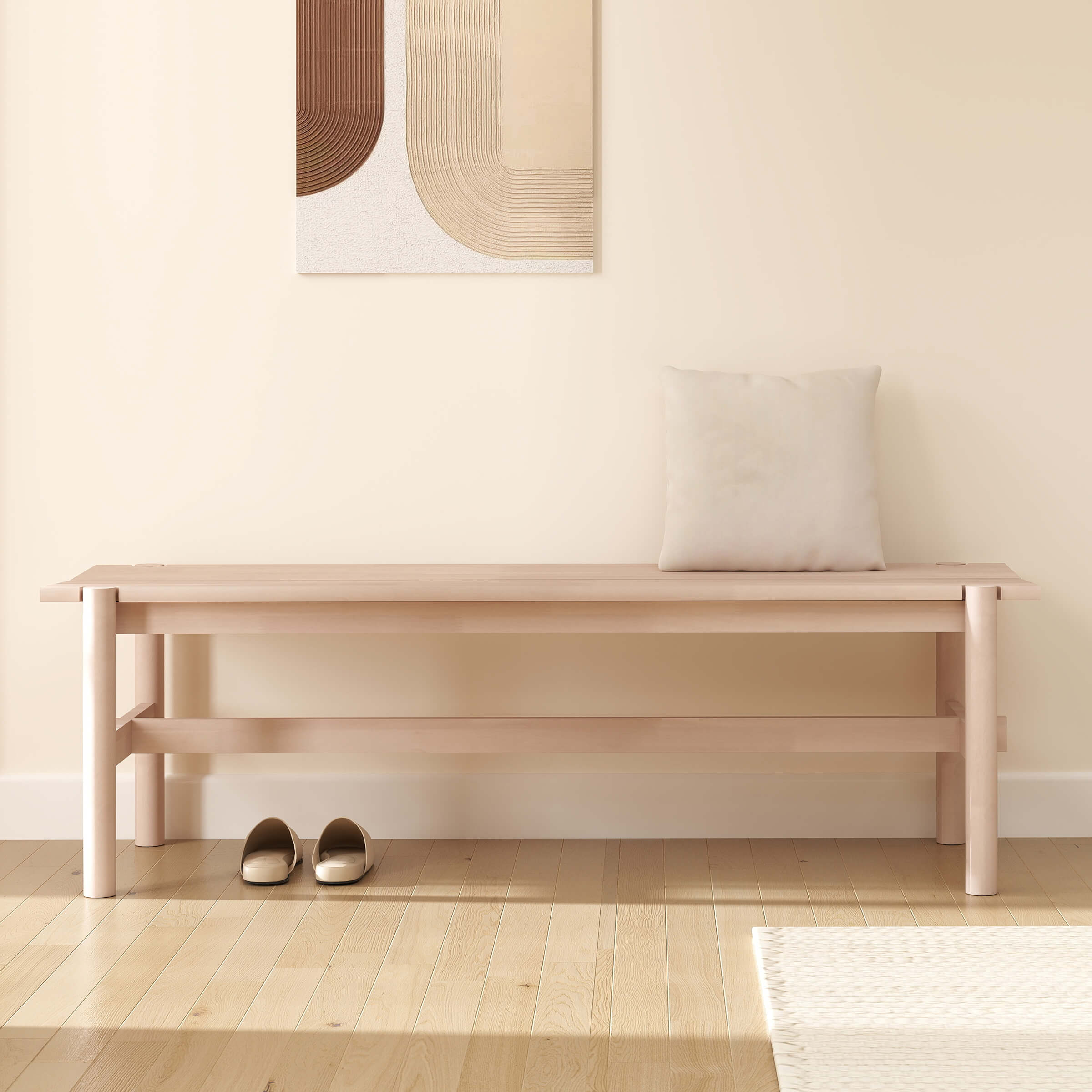 EALSON 55" L Farmhouse Solid Wood White Wash Finish Bench - XX612BH