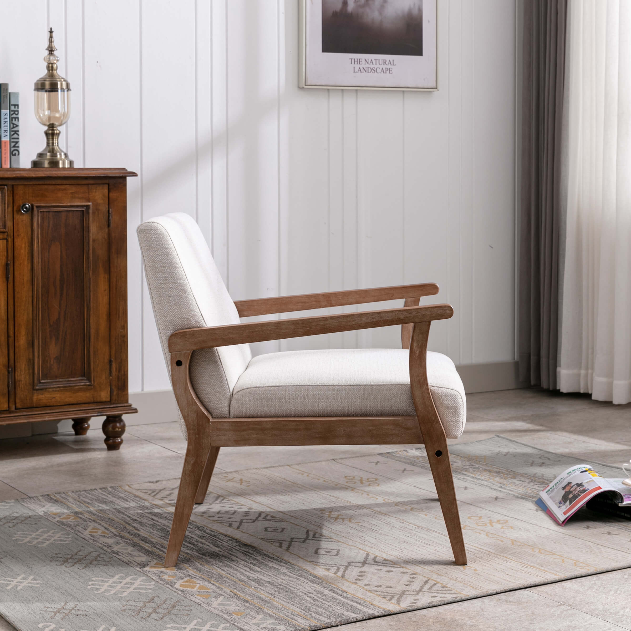 Janoray Mid Century Linen Fabric Armchair 1 PCS - 3461AC