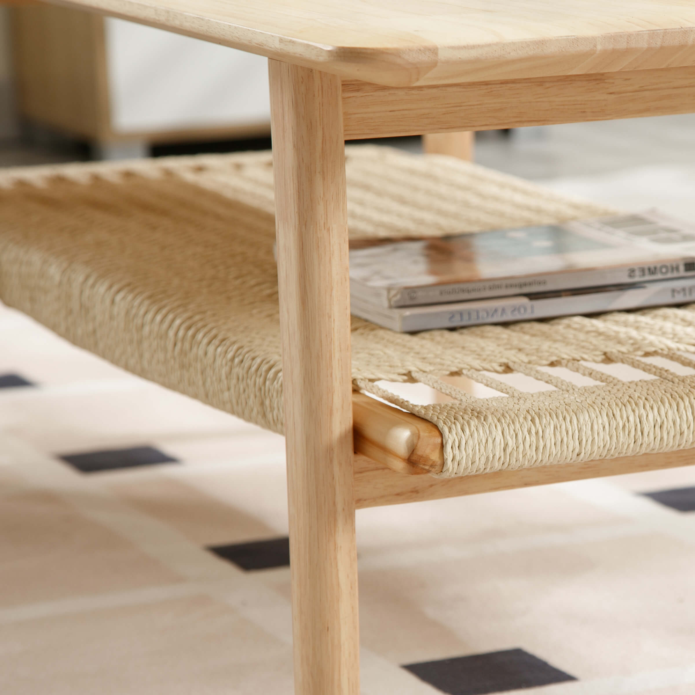 VESCASA 2-Tier Coffee Table with Natural Rattan Storage Shelf - 21793CT