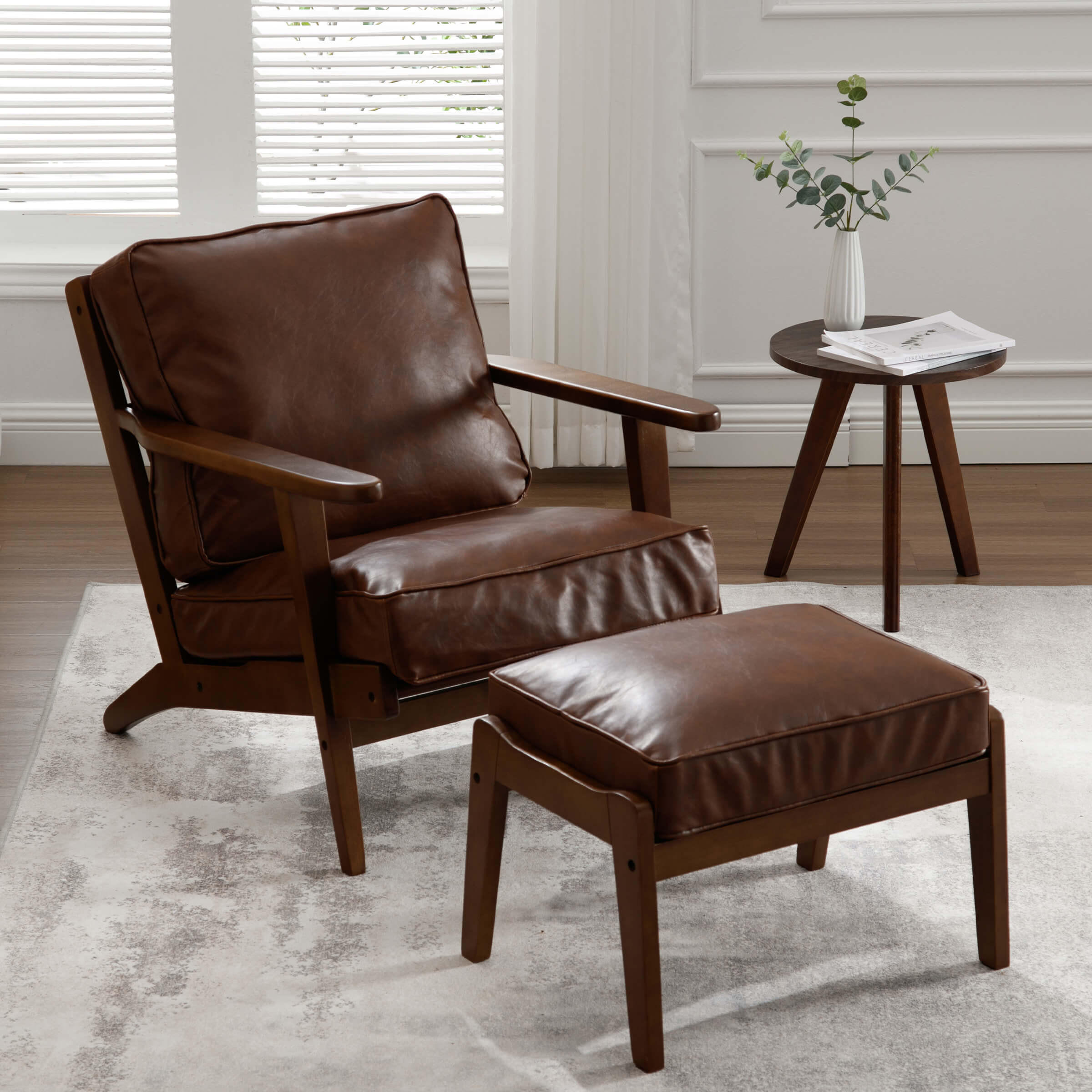 ROCITY Mid-Century Upholstered Armchair with Ottoman - 3649AO