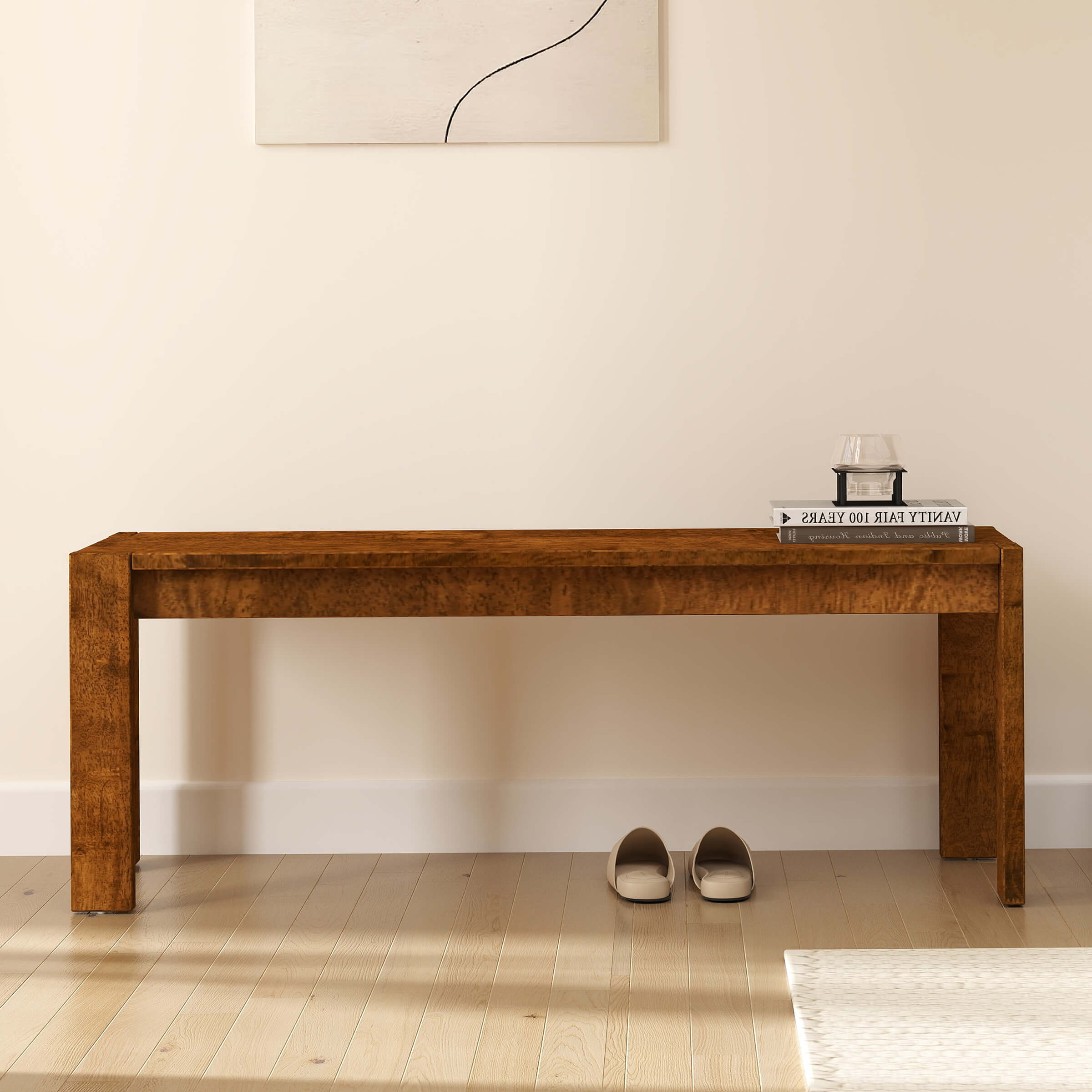 ROCITY 47"L Solid Wood Narrow Farmhouse Dining Bench - 0001BH