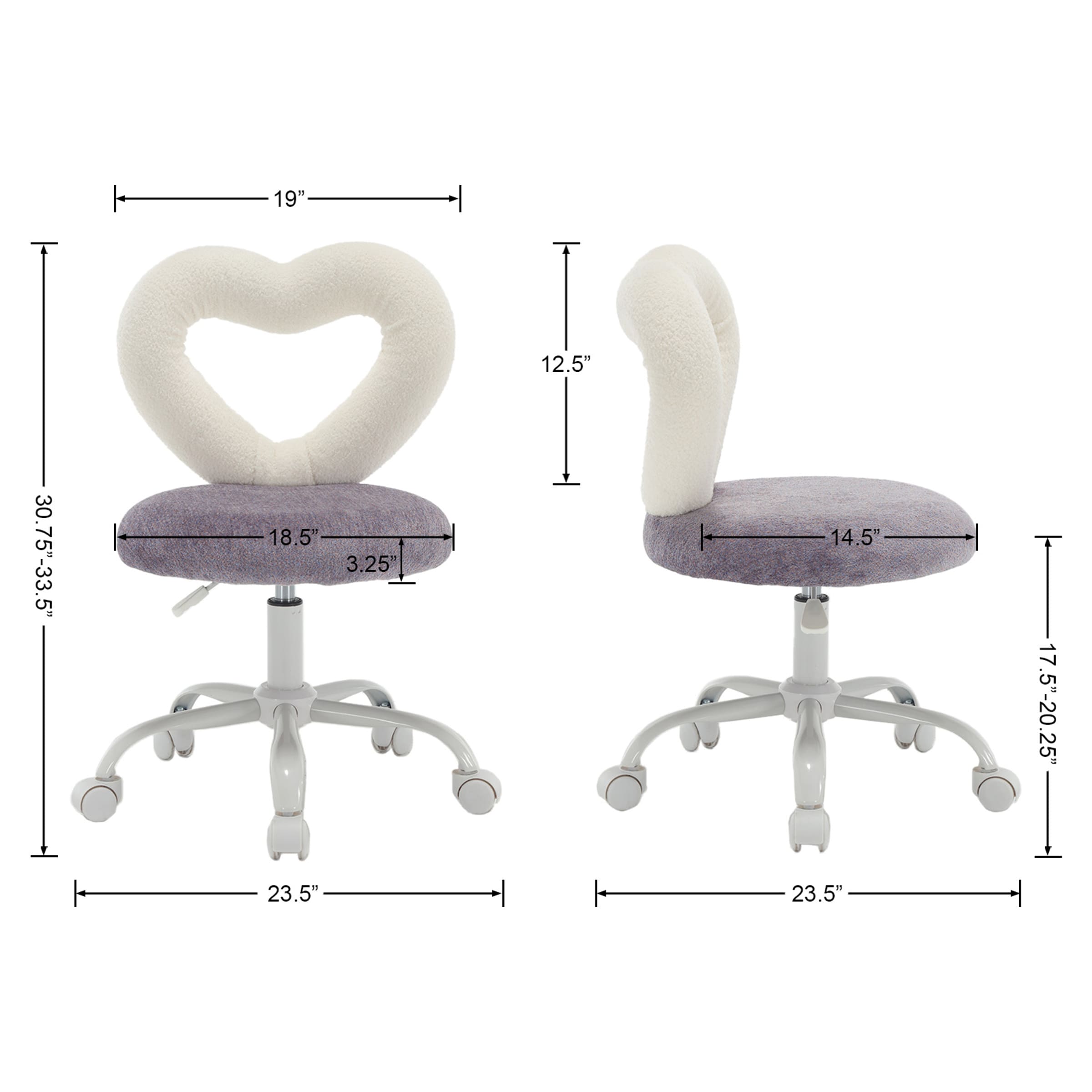ROCITY Adjustable Rolling Kids Desk Chair with Heart-Shape Back - 7002KC