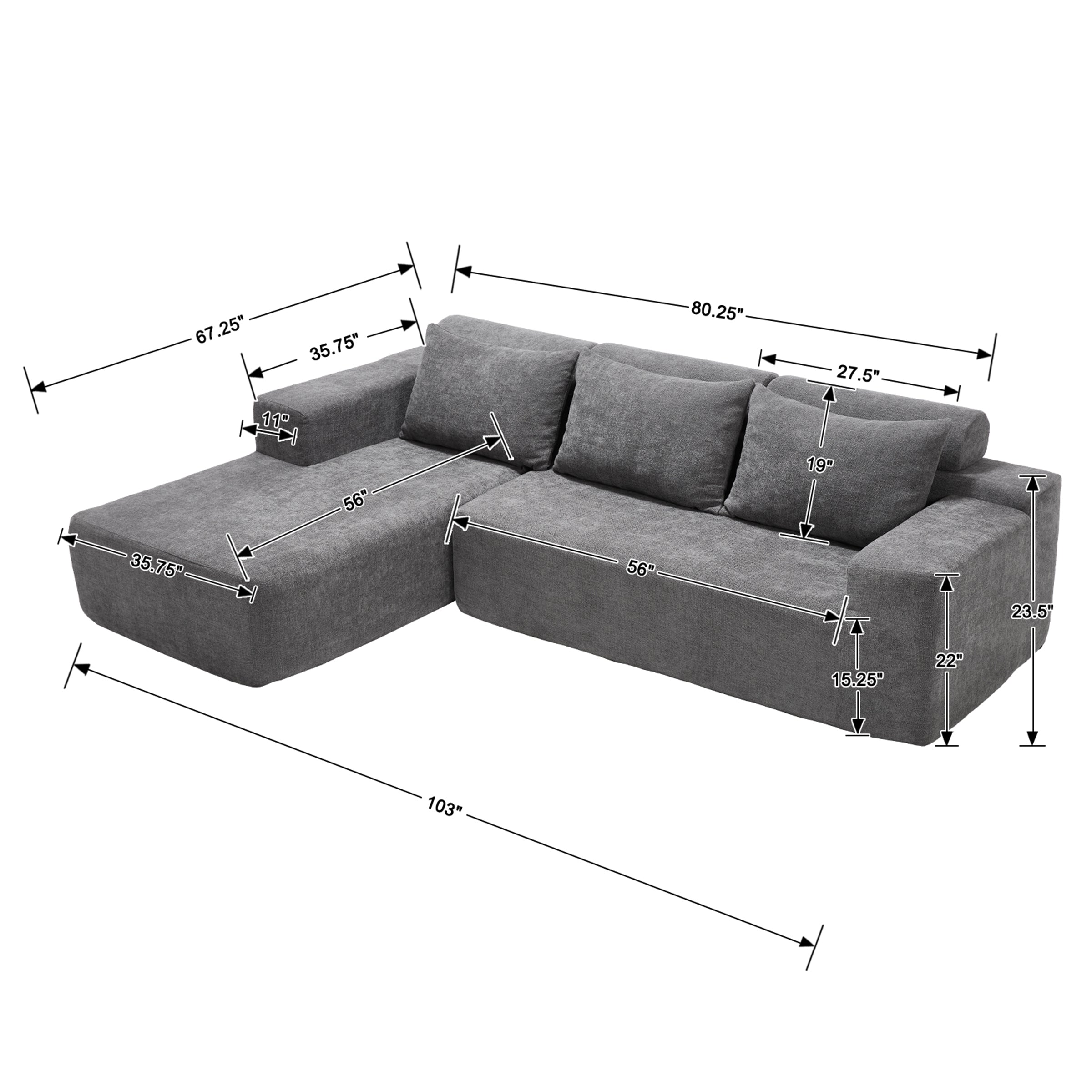 ROCITY Chenille Cloud Couch L-Shaped Sofa with Left Chaise - XXX20SF