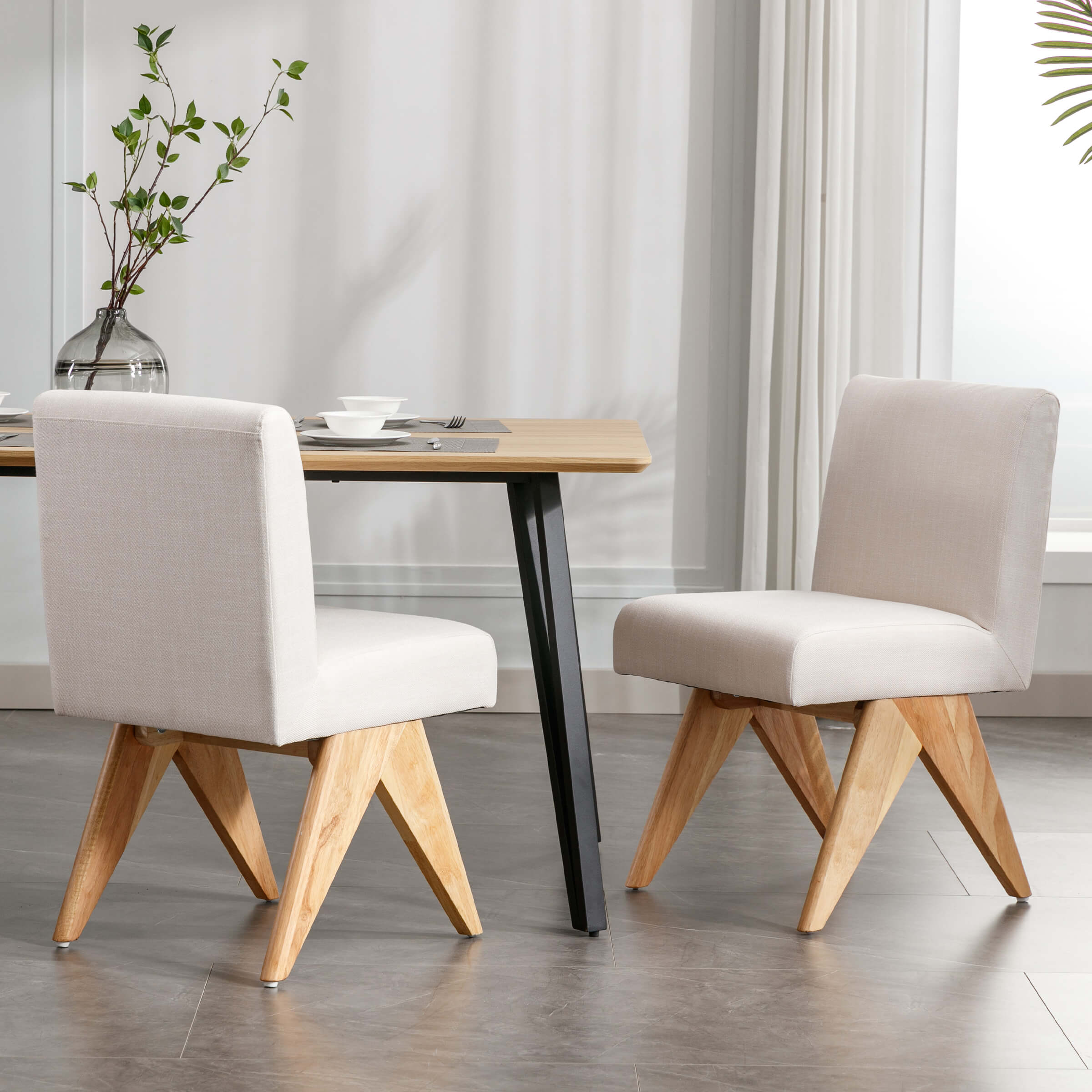 VESCASA V-Shape Wood Legs Dining Chairs Set of 2 - 7767DC