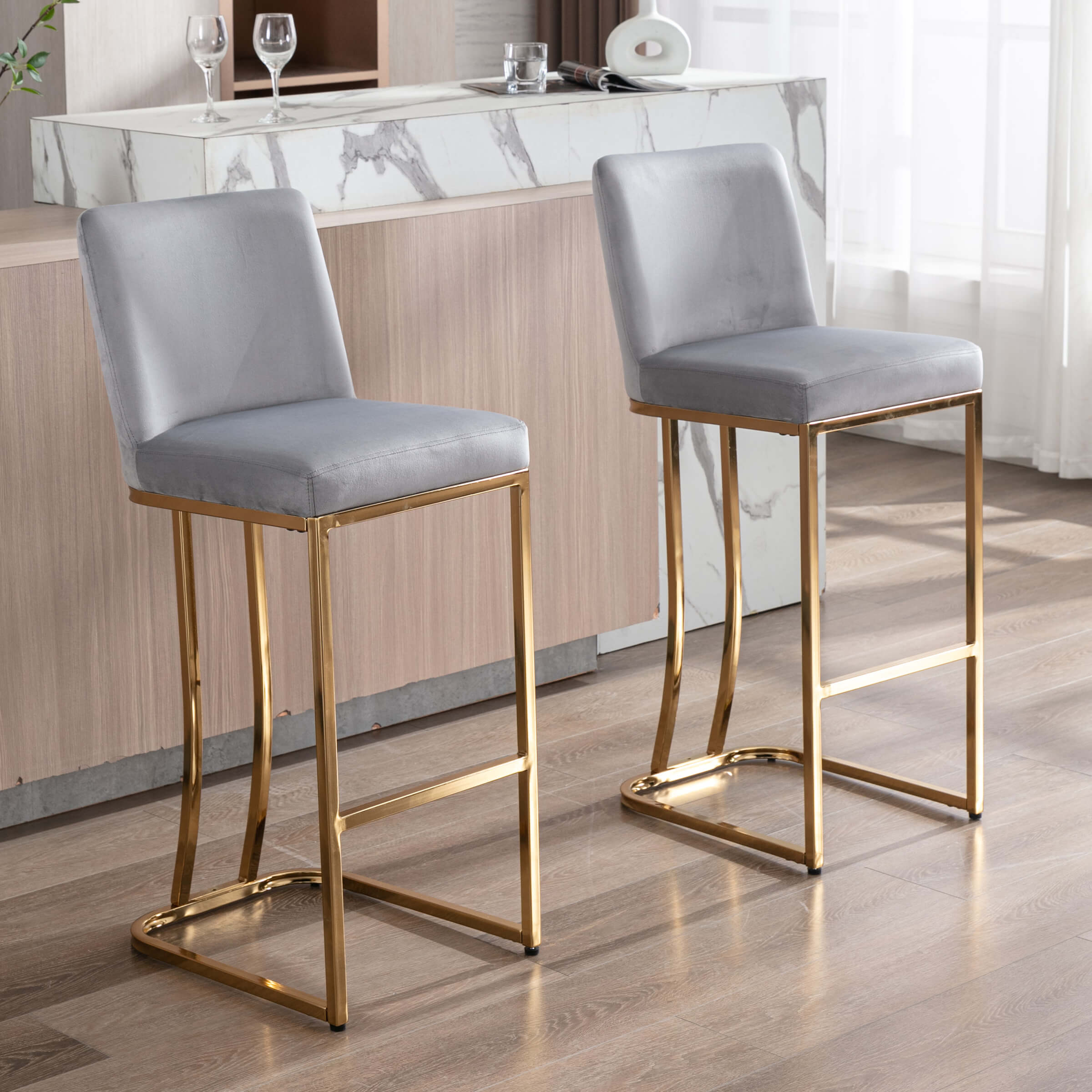 ZH4YOU 24" & 30"H Metal Legs Counter Height Bar Stools Set of 2 - 2956