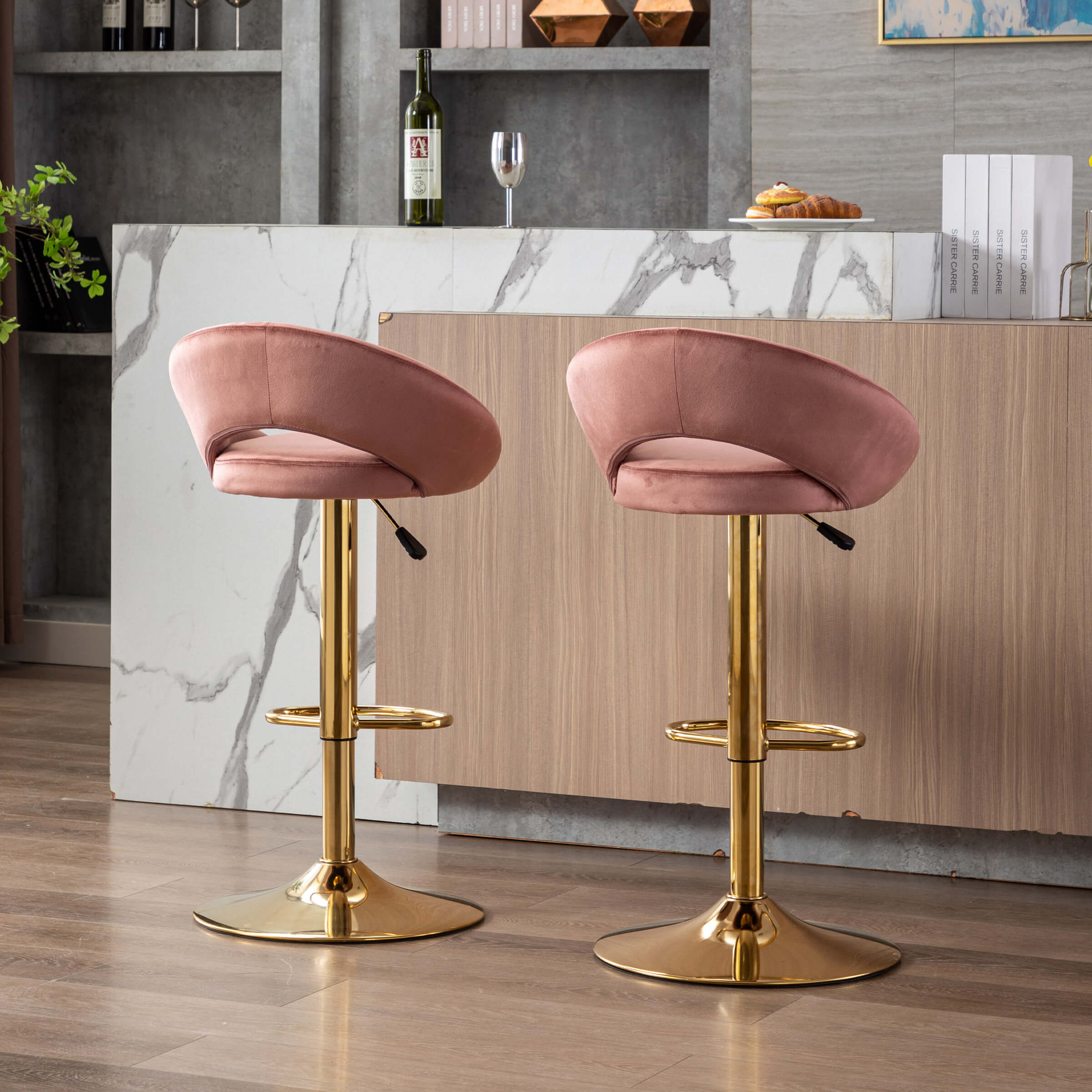 ZH4YOU Modern Swivel Adjustable Velvet  Bartools Set of 2 - 17150AB